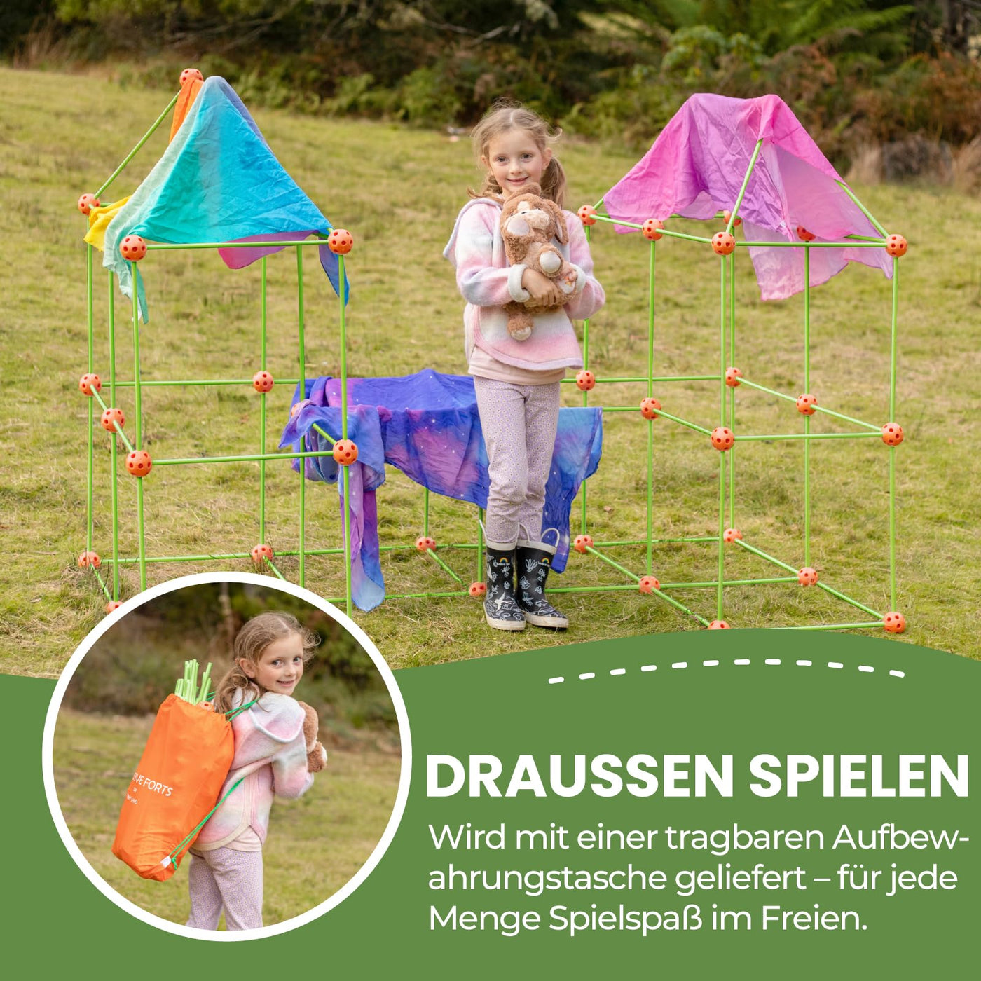 Tiny Land DIY Höhle Kinder Konstruktionsspielzeug Outdoor Spielzeug für 5+ ahre alt Junge & Mädchen - 130PCS Kreatives Bauset Für Kinder Höhle Bauen Indoor