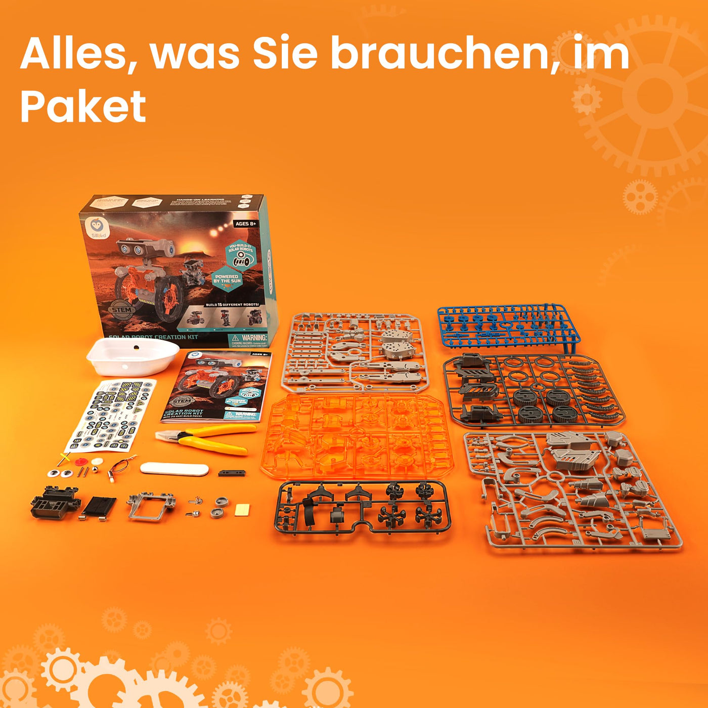 Sillbird 15-in-1 Solar Roboter Spielzeug ab 8 Jahre, Solar und batteriebetriebener Motor mit Doppelantrieb, Mint Experimente Lernspielzeug Kinder Geschenk für Jungen ab 8 9 10+ Jahren（212 Stücke）