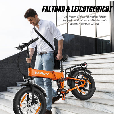 VARUN E Bike Herren und Damen Elektrofahrrad, Faltbares 20 * 4.0 Zoll E-Bike, mit 48V/13Ah Li-Ion Akku, LCD Display, Dual Shock Absorption, Leistung bis zu 100km, MTB