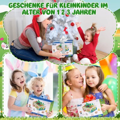 KMTJT Montessori Spielzeug ab 1 2 3 Jahr | Holzspielzeug mit Karte 7-in-1 Farmspiel Motorikspielzeug aus Holz | Kinder Karotten Steckspiel Holz | Montessori Geschenk Mädchen Jungen