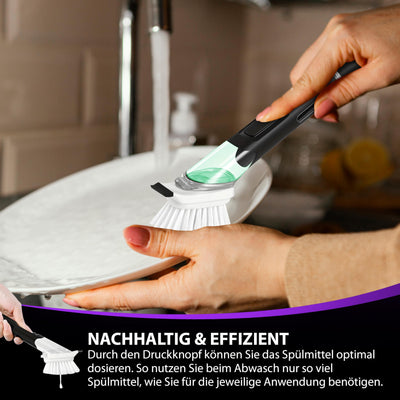 Spülbürste mit Spülmittelspender, Küchenbürste, Geschirrbürste, Abwaschbürste, mit Spülmittel befüllbar, Spülbürste schwarz, Set, Schwamm, Topf, Pfanne