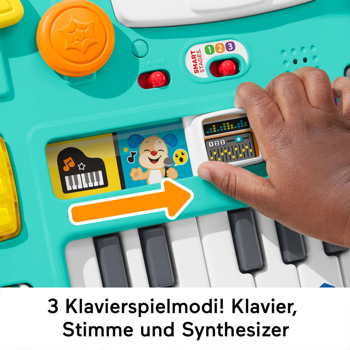 Fisher-Price Lernspaß DJ Spieltisch - musikalisches Lernspielzeug mit 3 Klavierspielmodi, Lichtern, Version: Niederländisch; Englisch; Französisch; Deutsch; Italienisch, HRB67