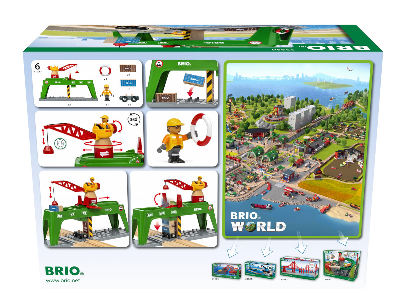 BRIO World 33996 Bahn Verlade Terminal - Mit beweglichem Kran zum Umladen von Gütern auf die Schiene, Straße und das Schiff - Empfohlen für Kinder ab 3 Jahren