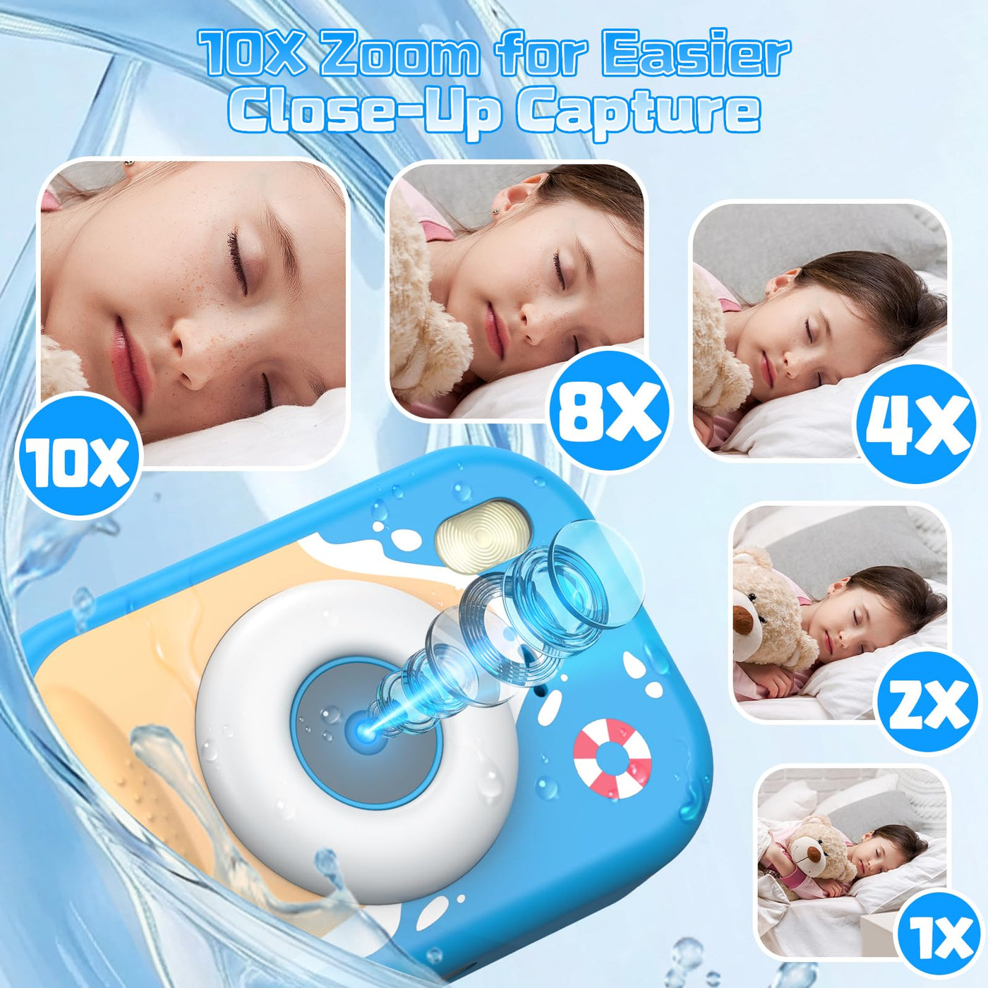 wasserdichte Kamera für Kinder, 48MP 1080P Kinderkamera Digitalkamera Unterwasser Kamera Kinder mit 2,4 Zoll Bildschirm 32GB-Karte Notfall-LED-Blitz, Geschenk für 3-12 Jahre Mädchen Jungen,Blau