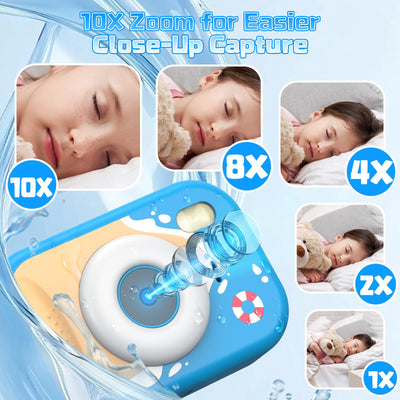 wasserdichte Kamera für Kinder, 48MP 1080P Kinderkamera Digitalkamera Unterwasser Kamera Kinder mit 2,4 Zoll Bildschirm 32GB-Karte Notfall-LED-Blitz, Geschenk für 3-12 Jahre Mädchen Jungen,Blau
