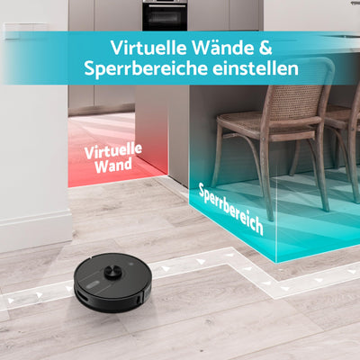aeco VacuBot X5 PLUS Saug/Wischroboter & Absaugstation 5000Pa Saugkraft/LDS Navigation/120m²Saug- & 100m²Wischbereich/160min Akkulaufzeit/18mm Hindernisüberwindung/Infrarot Fernbedienung/App-Steuerung