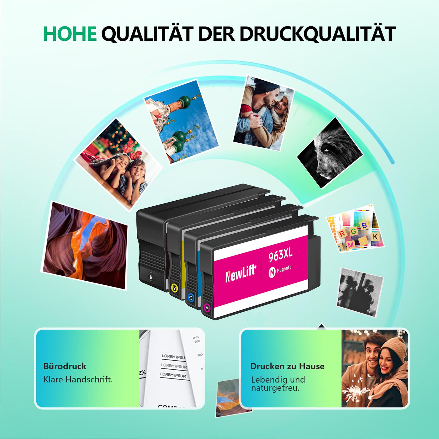 NewLift 963XL Multipack Kompatibel für HP 963 HP 963XL Druckerpatronen für HP officejet Pro 9010 patronen,9020 9012 9022 9014 9015 9016 9018 9019 (963XL Multipack,4er-Pack)