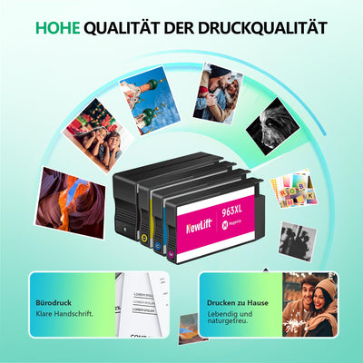 NewLift 963XL Multipack Kompatibel für HP 963 HP 963XL Druckerpatronen für HP officejet Pro 9010 patronen,9020 9012 9022 9014 9015 9016 9018 9019 (963XL Multipack,4er-Pack)