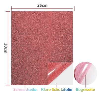 NANAPLUMS Glitzer Plotterfolie Textil - Heat Transfer Vinyl 30.5 cm*25.4 cm Transferfolie Plotter Flexfolie für Textilien Transferfolie zum Aufbügeln für DIY T-Shirt, Stoffe(10 Farben Glitzer)