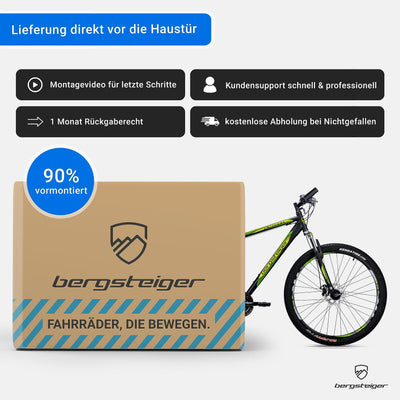 Bergsteiger Detroit 29 Zoll Mountainbike, geeignet ab 170 cm, Scheibenbremse, Shimano 21 Gang-Schaltung, Gabel-Federung mit Lockout-Funktion, Jungen-Fahrrad & Herren-Fahrrad