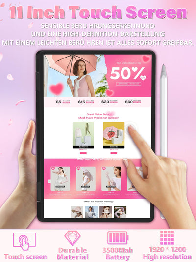 Fsjun 11-Zoll-Pink 2-in-1 Touchscreen-Laptop, N100(Beat N95 N5095), 16GB RAM, 1TB SSD, FHD IPS, Hintergrundbeleucht Tastatur,Wi-Fi, Type-C, HDMI,Leicht, tragbar (16G+1T)