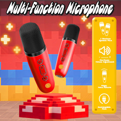 Mario Karaoke Maschine mit 2 Bluetooth Mikrofon, Pixel Miner Spielzeug, Mario Spielzeug für Kinder 3 4 5 6 7 8-12 Jahre, Tragbarer Karaoke Mikrofon, Geschenk für Jungen Mädchen ab 3-10 Jahre