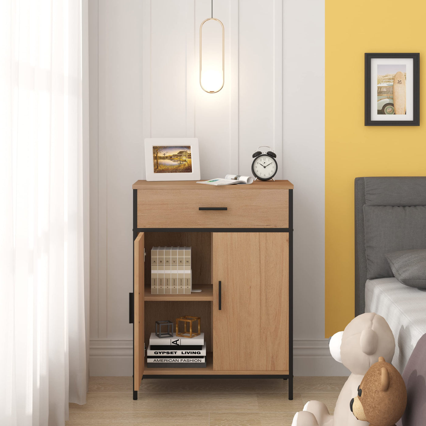 EUGAD Badezimmerschrank mit 1 Schublade 2 Türen, freistehender Badschrank, Badkommode mit verstellbarem Regal, Aufbewahrungsschrank für Wohnzimmer Küche Flur, 60x80x30 cm