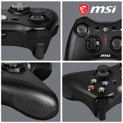 MSI FORCE GC30 V2 Kabelloser PC-Gamepad Controller - 2,4 GHz, 600mAh Li-Ionen-Akku, austauschbare D-Pad-Abdeckungen, zwei Vibrationsmotoren, USB 2.0 - schwarz, kabelgebunden/kabellos