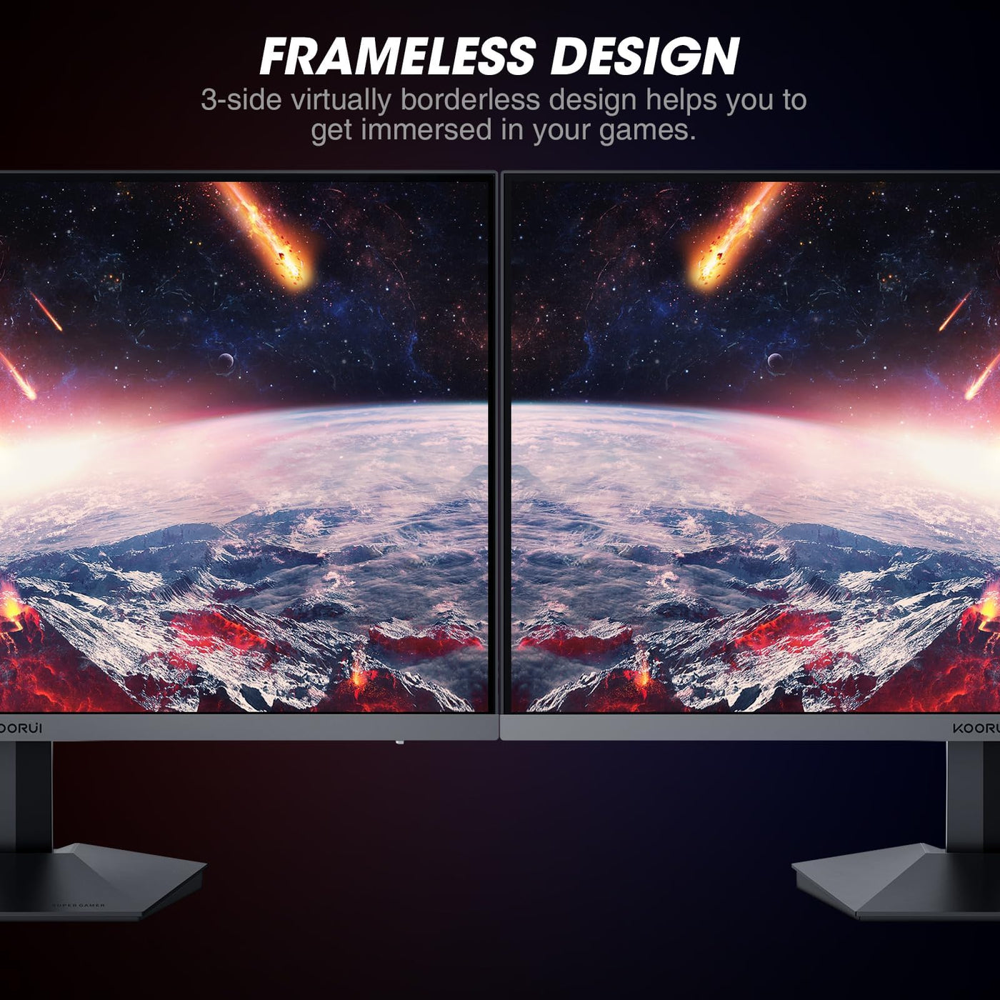 KOORUI 24 Zoll Gaming Monito 165Hz, IPS, 1080p, 1ms, kompatibel FreeSync G-sync, Rahmenlos, HDMI, DisplayPort, Neigungsverstellbar, Augenpflege, VESA-Wandmontage, schwarz
