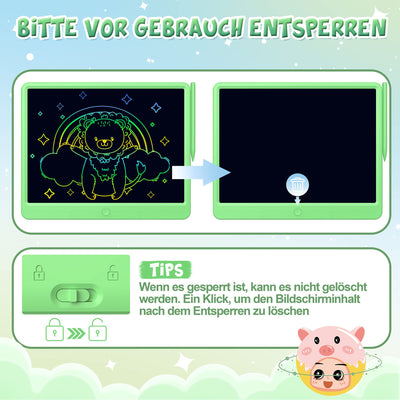 TUGAU LCD Schreibtafel Kinder Erwachsene, Löschbarer Maltafel Zaubertafel kinder 15 Zoll Zeichenbrett Geburtstag Weihnachts Geschenke Spielzeug für 3 4 5 6 7 8 Mädchen Jungen (Grün)