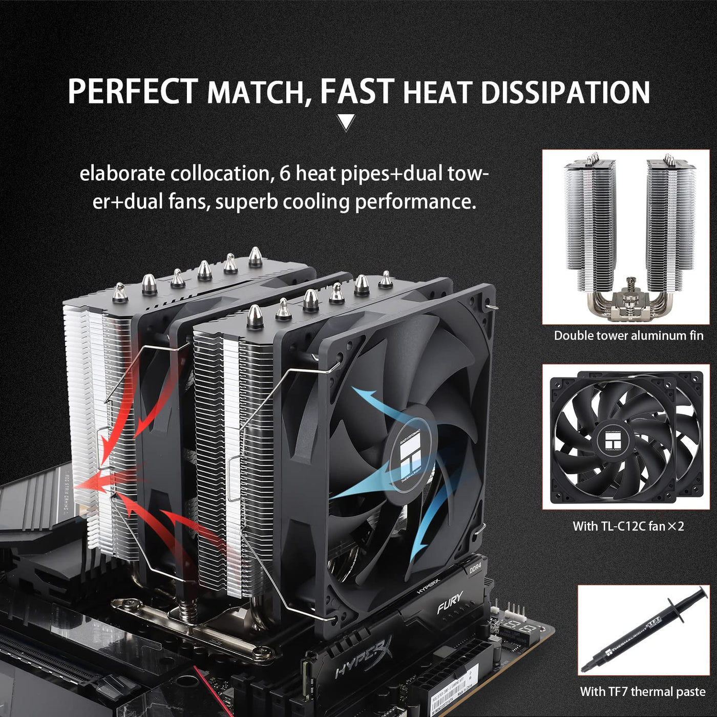 Thermalright Peerless Assassin 120 SE CPU Luftkühler, 6 Heat Pipes Kühler, Dual 120mm TL-C12C PWM Lüfter,Aluminium Kühlkörper Abdeckung,AGHP Technologie, für AMD AM4/AM5 Intel 1700/1150/1151/1200