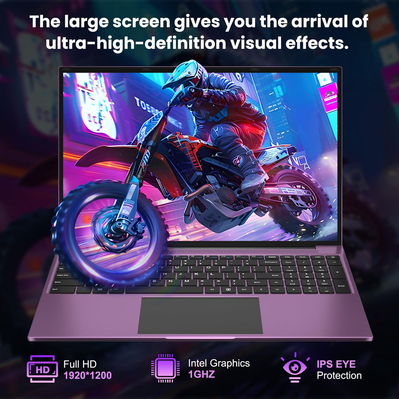 jumper Laptop 16 Zoll IPS 1920x1200, Intel N150(3,6 GHz), 16GB RAM 1TB SSD + 128GB eMMC Notebook, 2 Stereo-Lautsprecher, USB 3.0/Mini HDMI/38Wh Akku (Lila)