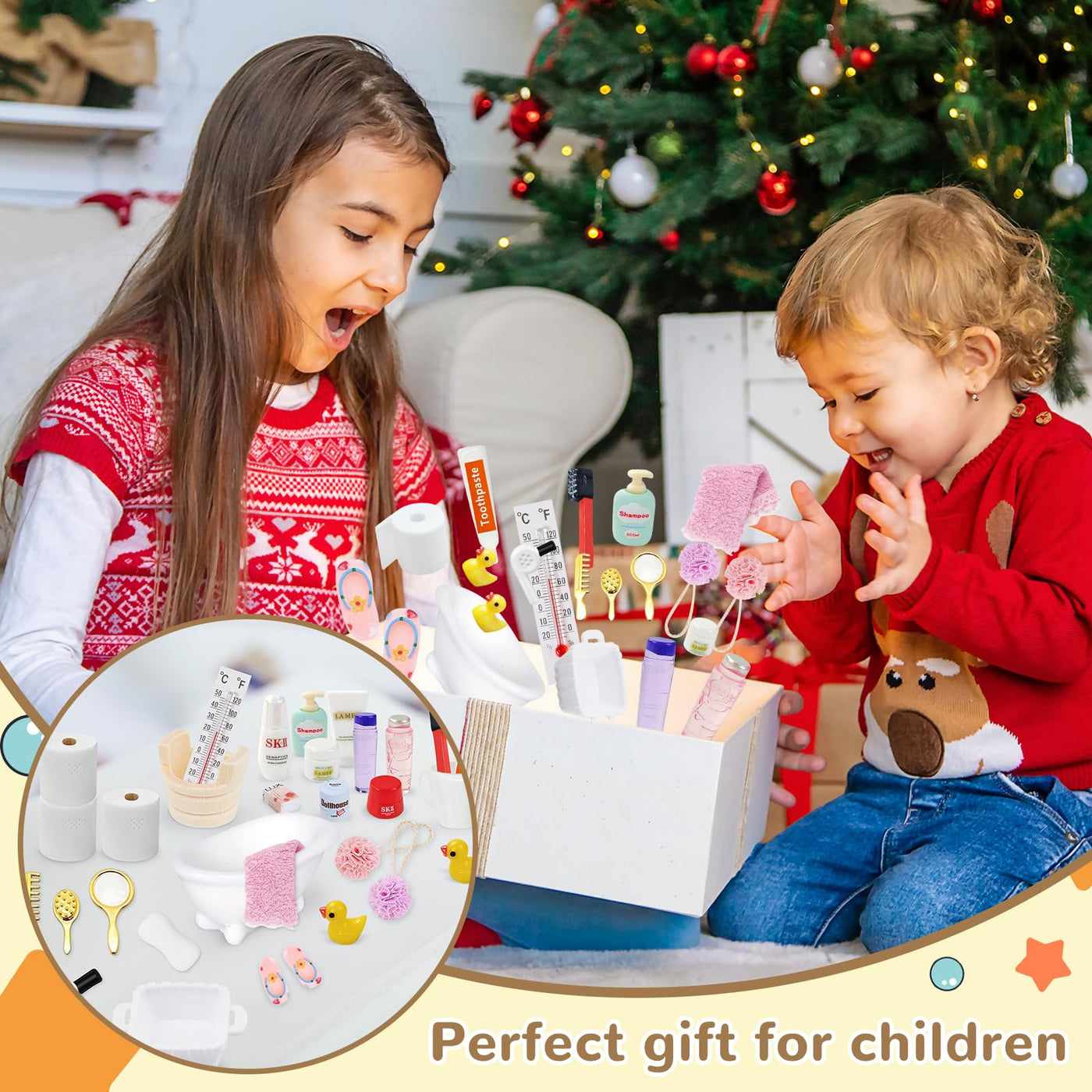 30 Stück Wichtel Zubehör Weihnachten – Miniatur Bade Set mit Badewanne, Enten & Zahnbürste – Wichtelzubehör für Wichteltür & Puppenhaus Deko