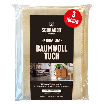 Schrader Premium Baumwolltuch - Poliertuch für alle Oberflächen, Möbel, Kleidung, Leder, Holz - cremefarben - 25x33cm - 3 Stück