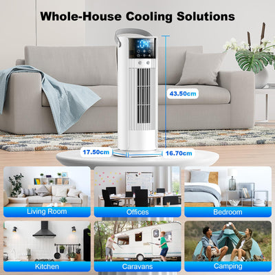 Klimaanlage Mobil, 4-in-1 Mobiles Klimagerät, Turmventilator Luftkühler mit Wasserkühlung Wassertank, 4 Windgeschwindigkeiten, 90°Oszillation,10H Timer, Fernbedienung, Leise für Zuhause