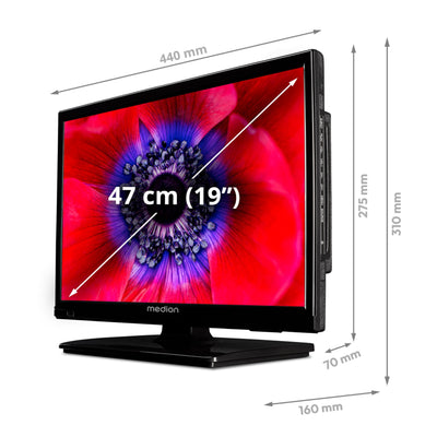 MEDION E11909 (MD 20059) 47 cm (19 Zoll), 768p, HD Fernseher mit DVD-Player (perfekt für Camping Wohnmobil LKW Garten, 12V KFZ Car-Adapter, Triple Tuner Receiver)