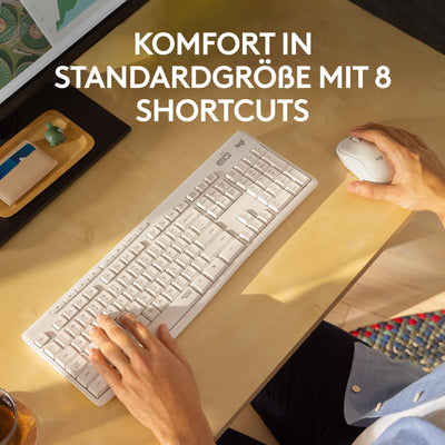 Logitech MK295 kabelloses Tastatur-Maus-Set mit SilentTouch-Technologie, Shortcut-Tasten, optischer Spurführung, Nano USB-Empfänger, verzögerungsfreier Drahtlosverbindung, QWERTZ layout- Weiß