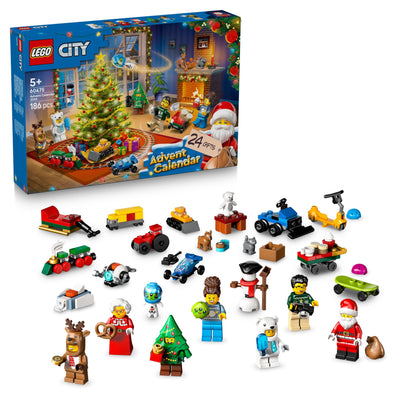 LEGO City Adventskalender 2025 - Weihnachten Spielzeug mit 24 Überraschungen - Zug, Auto & Traktor sowie 7 Minifiguren - Kalender zum Bauen - Geschenk für Jungen und Mädchen ab 5 Jahren – 60475