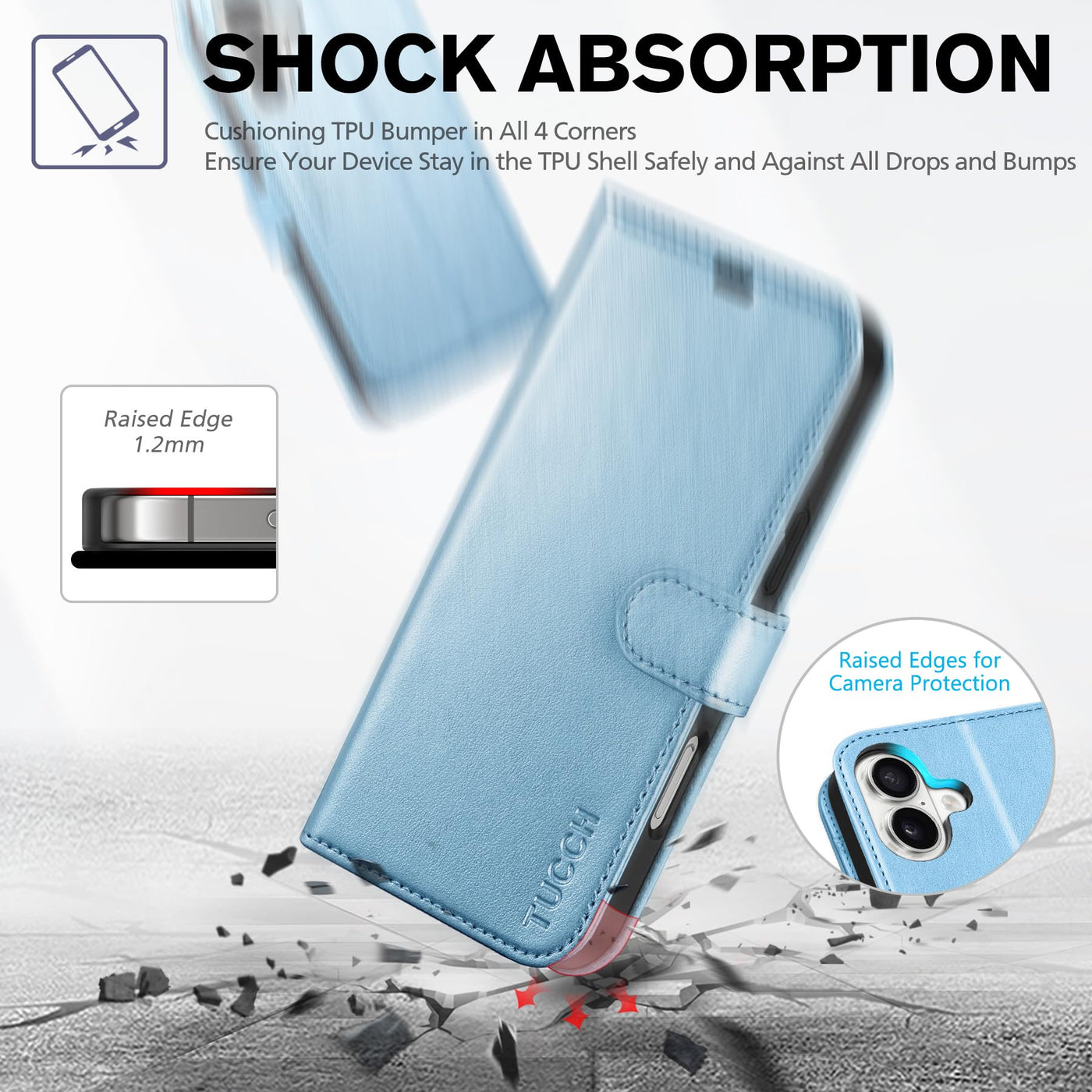 TUCCH Hülle für iPhone 16 Plus 5G Handyhülle [RFID Blocker] Stoßfest [Magnet Verschluss] [Kartenfach] TPU Flip Klappbar Schutzhülle Kompatibel mit iPhone 16 Plus 2024 (6,7 Zoll), Blau Glitzer