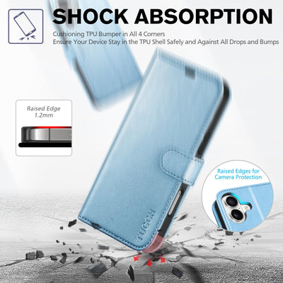 TUCCH Hülle für iPhone 16 Plus 5G Handyhülle [RFID Blocker] Stoßfest [Magnet Verschluss] [Kartenfach] TPU Flip Klappbar Schutzhülle Kompatibel mit iPhone 16 Plus 2024 (6,7 Zoll), Blau Glitzer