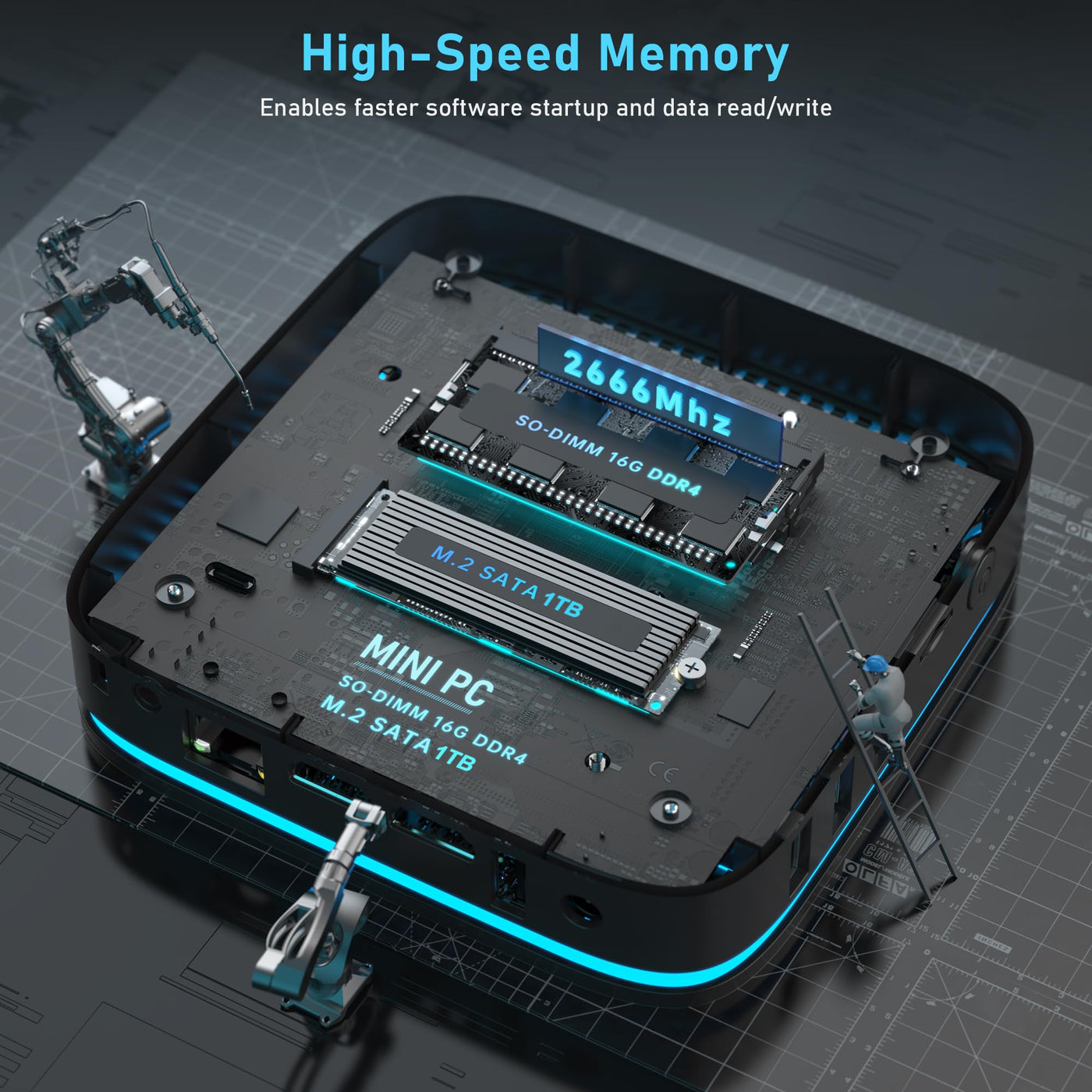NiPoGi AK1PLUS Mini PC 16GB DDR4+1TB M.2 SSD,Ιntel 12th Gen Alder Lake-Ν N95(bis zu 3,4GHz),Mini Computer mit 4K@60Hz UHD Dual Display/WiFi 5/BT4.2/RJ45,Micro PC für Geschäftsbüro, Schule,Heimkino