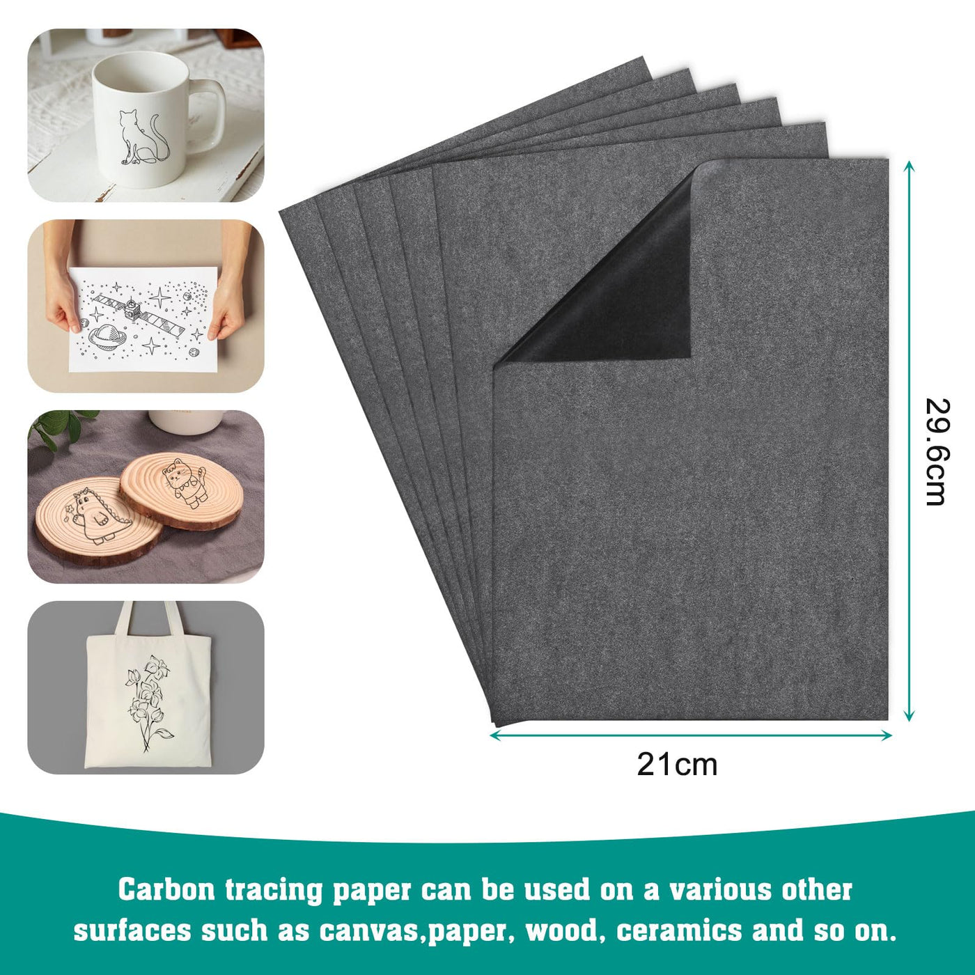 100 Blatt Transfer- und Kopierpapier, A4 Black Carbon pauspapier für holz, kohlepapier zum nachzeichnen, graphitpapier, durchschreibepapier, 21 x 29,7 cm