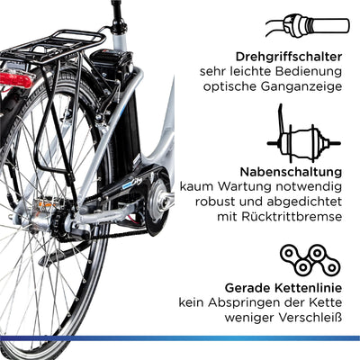 ZÜNDAPP Green 2.7 28 Zoll E-Bike E Cityrad Damenrad Pedelec Elektrofahrrad Damen Fahrrad 700c (grau, 48 cm)