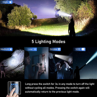 Blukar LED Taschenlampe Aufladbar, 2000 Lumen Extrem Helle Zoombares Taschenlampen mit 5 Lichtmodi und Langer Betriebsdauer, IPX6 Wasserdichte Handlampe für Camping, Wandern, Angeln, Outdoor, Notfäll