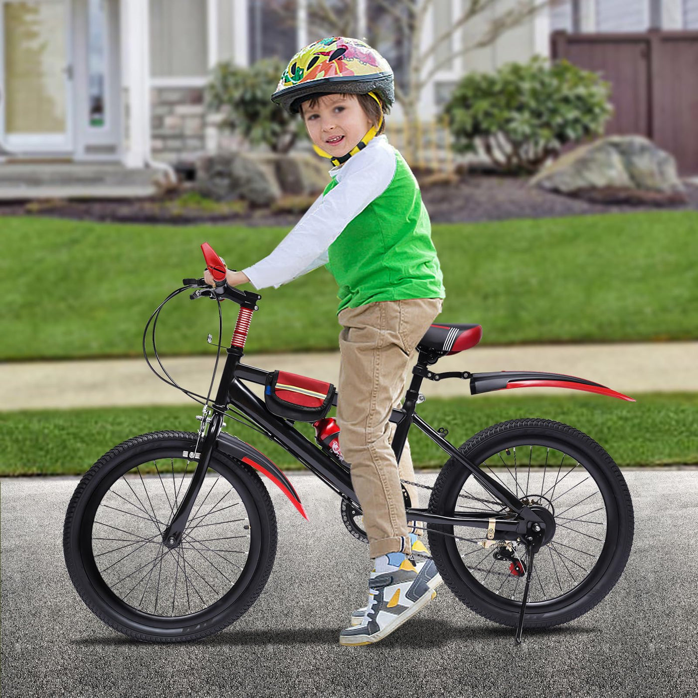 jiumxliu 20 Zoll 7 Gang Kinder Jungen Fahrrad, Mountainbike, Kinderfahrrad für Jungen, Mädchen, Rot