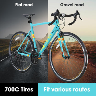 Hiland 28 Zoll Rennrad 14 Gang, Aluminium Rahmen 700c Rennrad, 530mm Rahmen City Pendler Fahrrad für Männer Frauen Grün