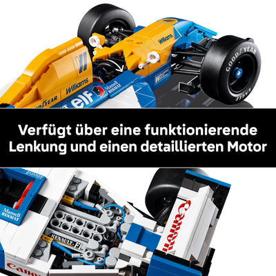 LEGO Icons Williams Racing FW14B mit Nigel Mansell - F1 Modellauto Set mit Rennfahrer Minifigur zum Sammeln - Schreibtischdeko mit Ständer - Geschenk für Erwachsene & Jugendliche Motorsportfans 10353