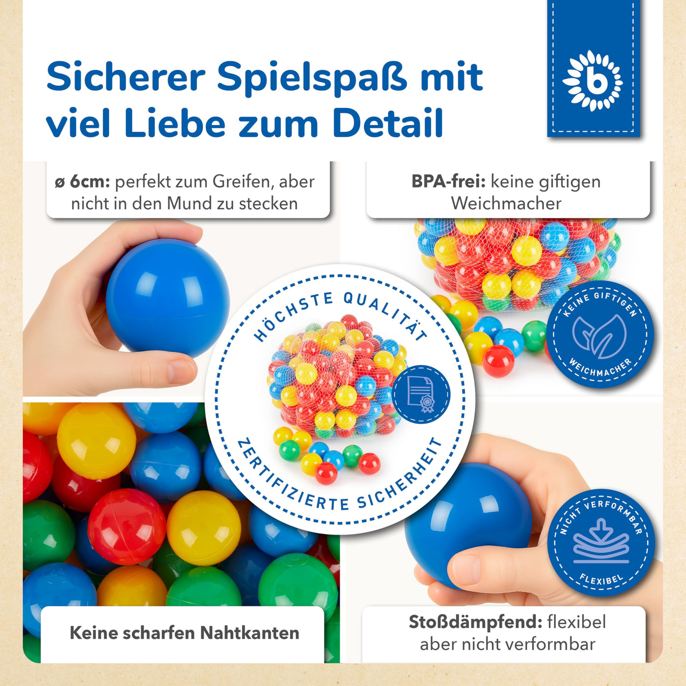 Bieco Bälle für Bällebad | 250 Stück, Größe ca. 6 cm | Bunte Kinder Bälle | Plastic Balls | Geeignet für Babys