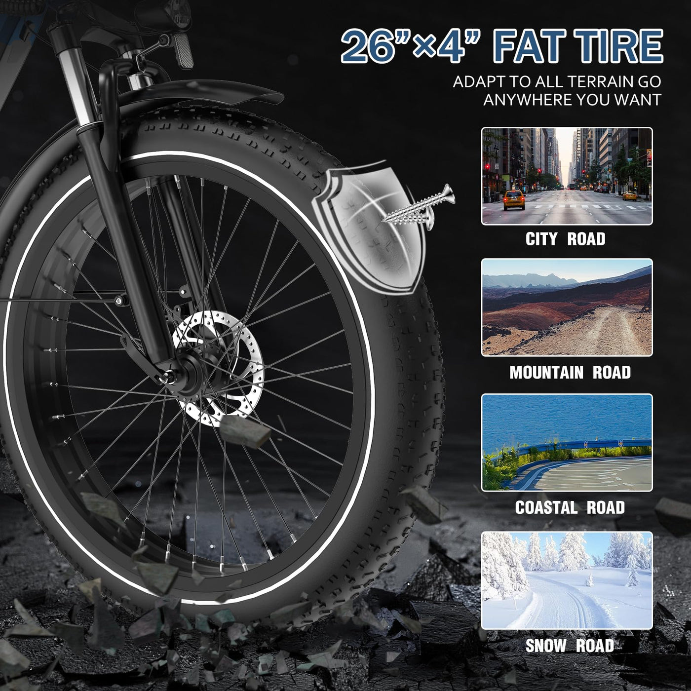 ECORUSH E Bike Herren,Ebike ECO R1 mit 48V 13Ah Batterie,Elektrofahrräder 26 * 4.0 Zoll,E-Bike 250W Motor & 25km/h, E Mountainbike 7-Gang Getriebe mit LCD-Display,Reichweite Max 100km