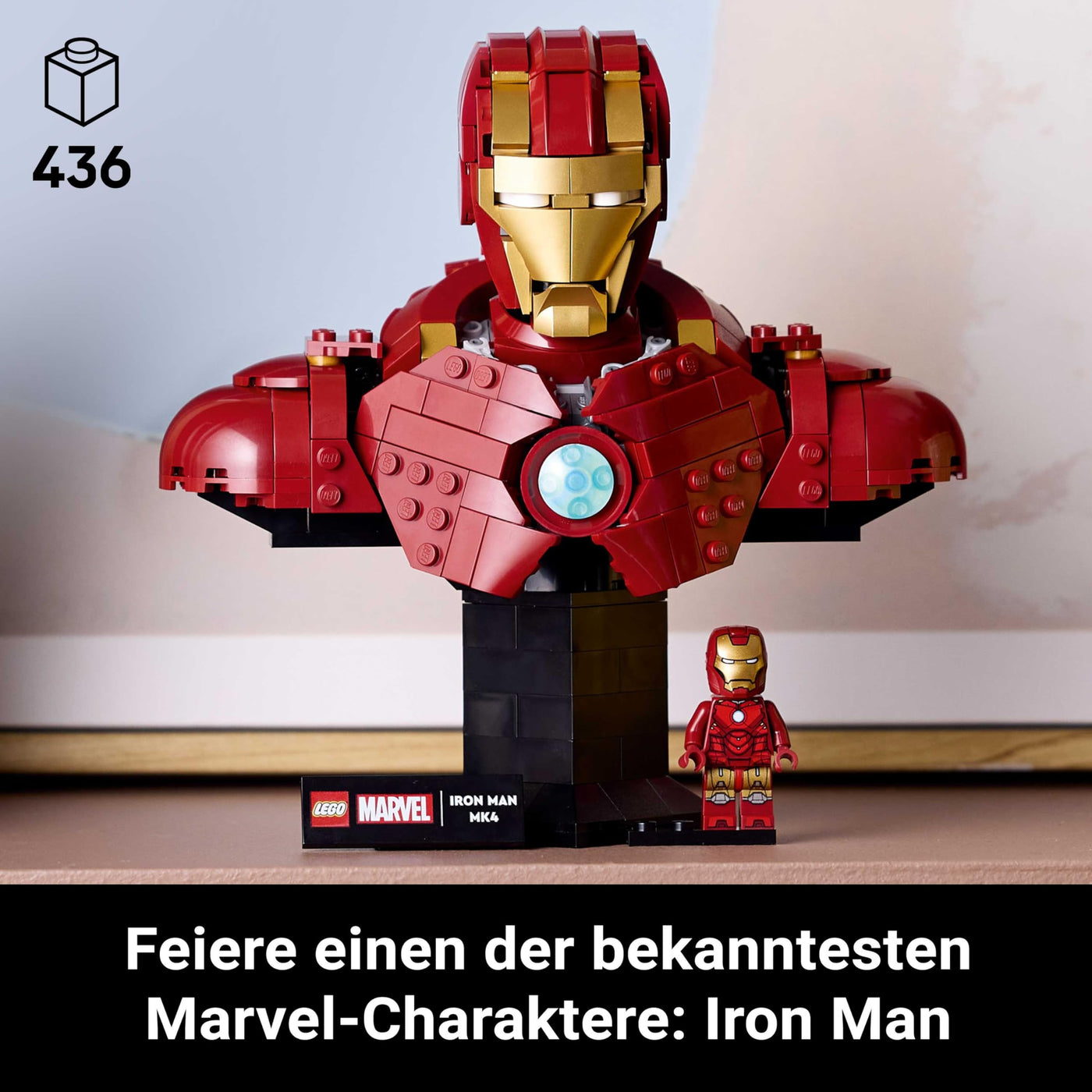 LEGO ǀ Marvel Iron Man MK4 Büste - Bauset für Erwachsene zum Ausstellen inkl. Tony Stark Minifigur, mit einziehbaren Kanonen und einem drehbaren Kopf - Sammlerstück & Geschenkidee für Fans - 76327