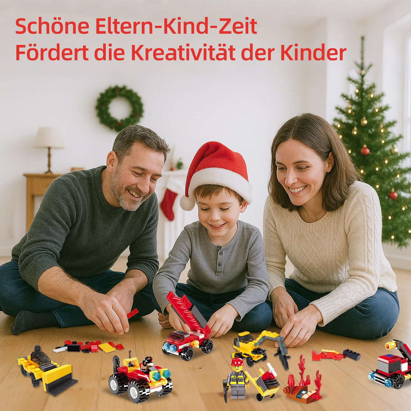 Rosami Adventskalender 2025 Kinder – Weihnachtskalender mit 24 Weihnachtsspielzeuge, Auto-Bausteine & Feuerwehr-Spielzeug, Geschenk für Jungen Mädchen