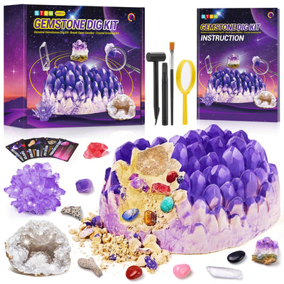 Mineralien Ausgrabungs-Set, Ausgrabungsset für Kinder, Jumbo Edelstein Experimentierset mit Mineralien Steine, Geoden, Kristalle Züchten, Geburtstag Party für Kinder Ab 6 7 8 9 10 Jahre Geschenk