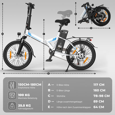 AOIHO E Bike, 20" EBike Klapprad mit 48V 374.4 Wh Lithium-Akku, Reichweite Max 70KM, Elektrofahrräder 250W Motor, 5 Fahrmodi, City E Fahrrad Herren Damen mit 7 Gängen EU-Konformes Klapprad E-Bike