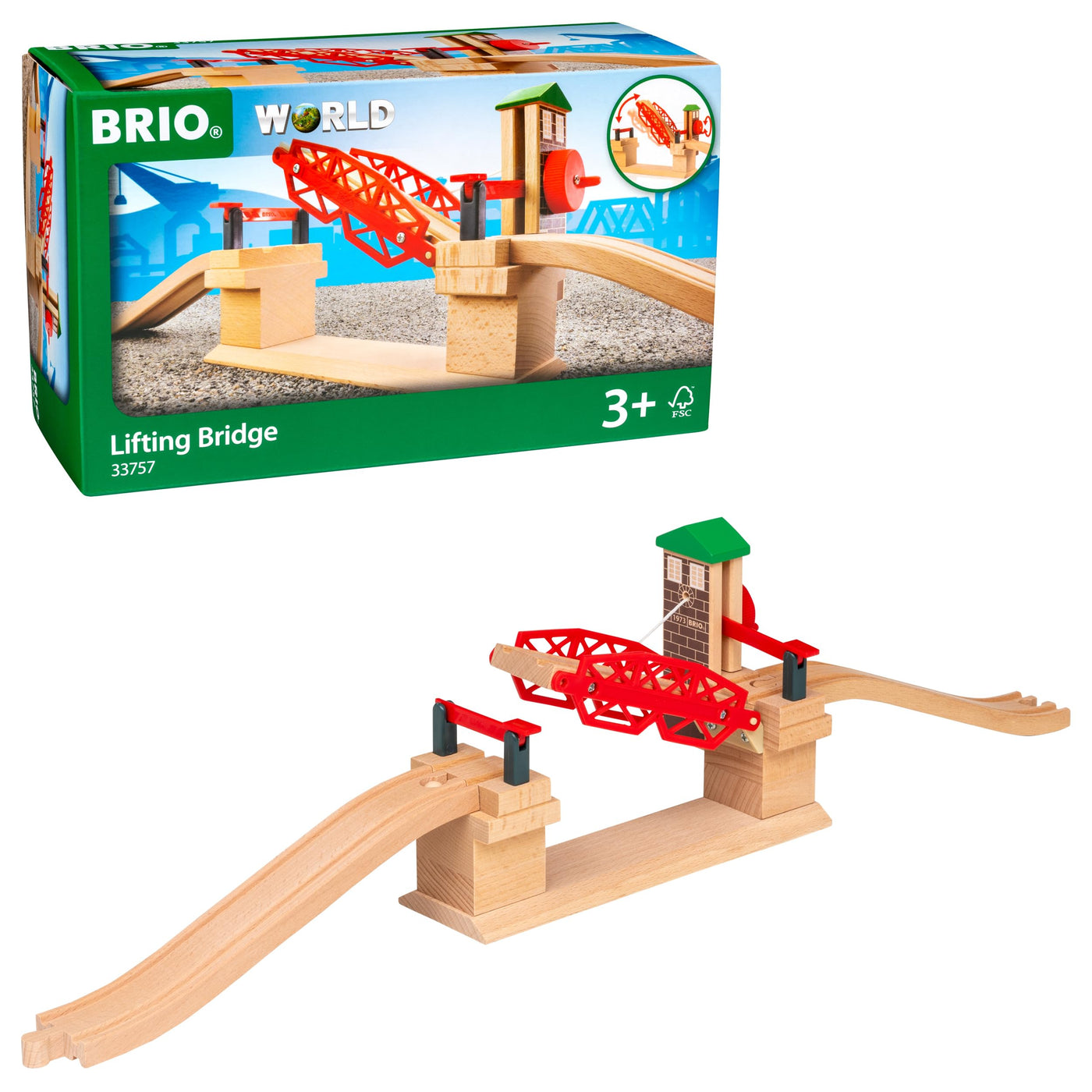 BRIO World 33757 Hebebrücke - Eisenbahnzubehör Holzeisenbahn - Kleinkinderspielzeug empfohlen für Kinder ab 3 Jahren