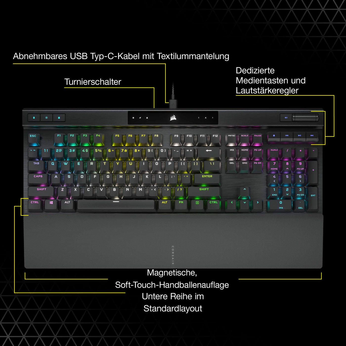 Corsair K70 PRO RGB Optisch-Mechanische Kabelgebundene Gaming-Tastatur - OPX Linear-Schalter - PBT Double-Shot-Tastenkappen - iCUE-kompatibel - QWERTZ DE - PC, Xbox - Schwarz