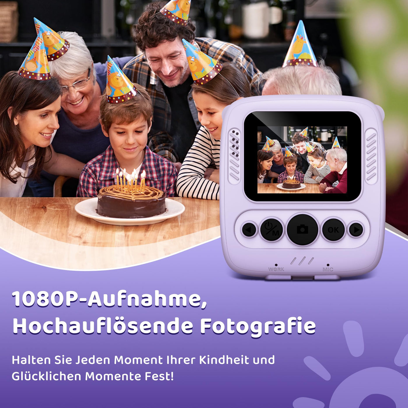 Kinderkamera Sofortbildkamera, Kinder Kamera mit 32GB Karte & 4 Bände Druckpapier, 48MP Sofortbildkamera Kinder mit 1080P Digitalkamera für Kinder, Geschenke für Mädchen und Jungen von 3 bis 12 Jahre