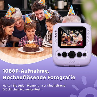Kinderkamera Sofortbildkamera, Kinder Kamera mit 32GB Karte & 4 Bände Druckpapier, 48MP Sofortbildkamera Kinder mit 1080P Digitalkamera für Kinder, Geschenke für Mädchen und Jungen von 3 bis 12 Jahre