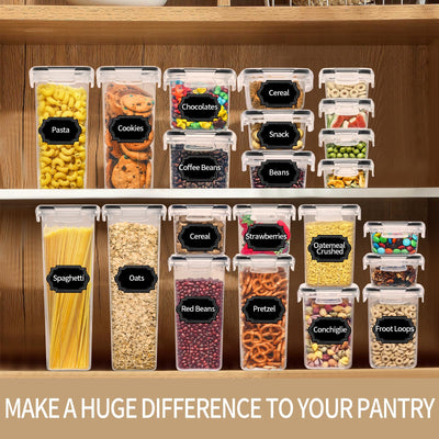Skroam 36 Stück Kunststoffbehälter - Vorratsdosen mit Deckel - BPA-freie Müslibehälter- luftdichte Lebensmittelbehälter & Küchenorganizer zur Aufbewahrung von Müsli, Mehl, Zucker, Nudeln