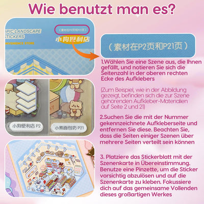 40 Stück 3D House Stickers Scene Set, Stickerbuch Wiederverwendbar, Sticker Therapy, DIY-Aufkleber für Basteln, with 56 PET Sticker, 40 Mminiatur Haus, 2 Pinzette, Relief Stress für Erwachsene Kinder