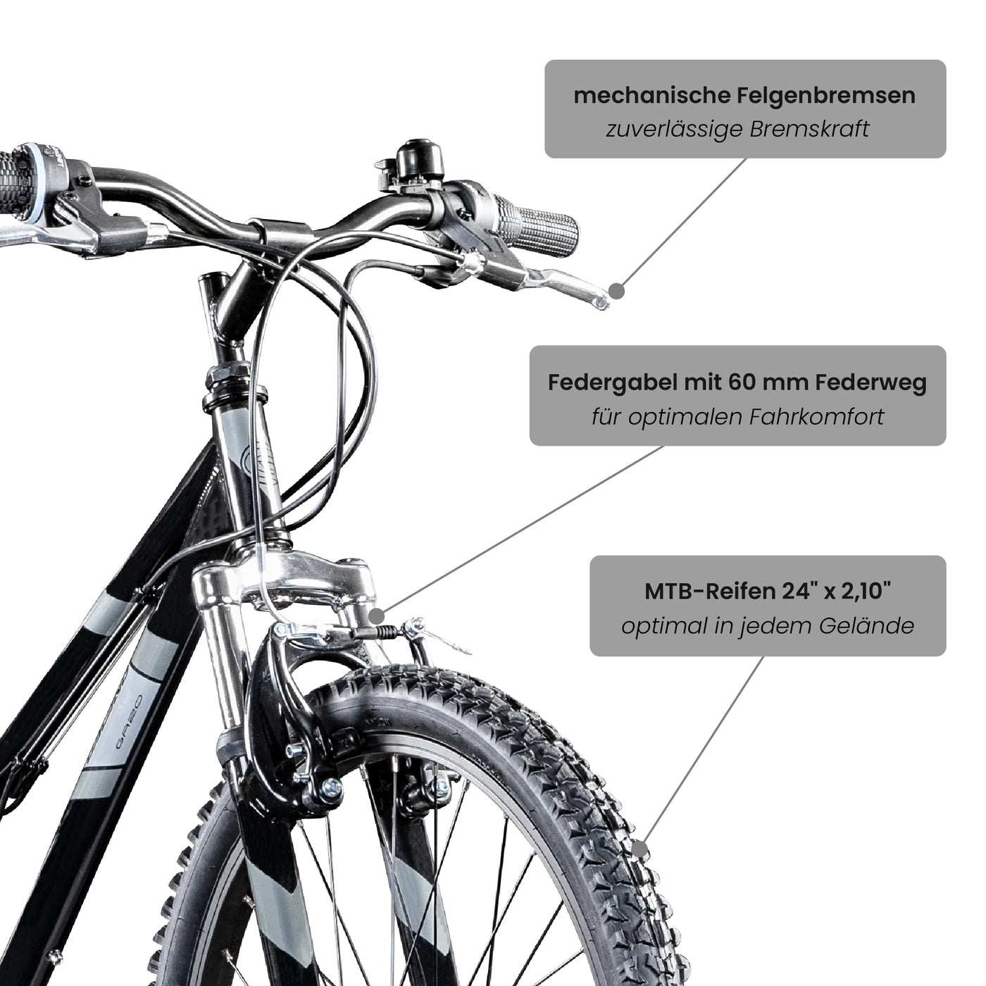 Galano GA20 Mountainbike 24 Zoll Jungen Mädchen Fahrrad für Jugendliche Jugendfahrrad MTB Hardtail Jugend Kinder Fahrrad ab 8 Jahre Mountain Bike 21 Gänge (schwarz/grau, 30 cm)